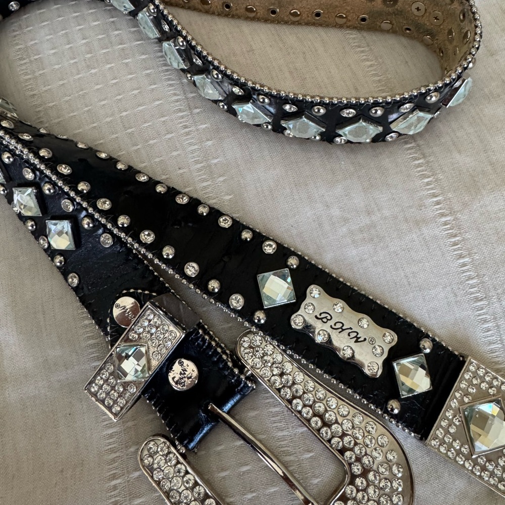 Black and Silver Western Style Embellished Belts